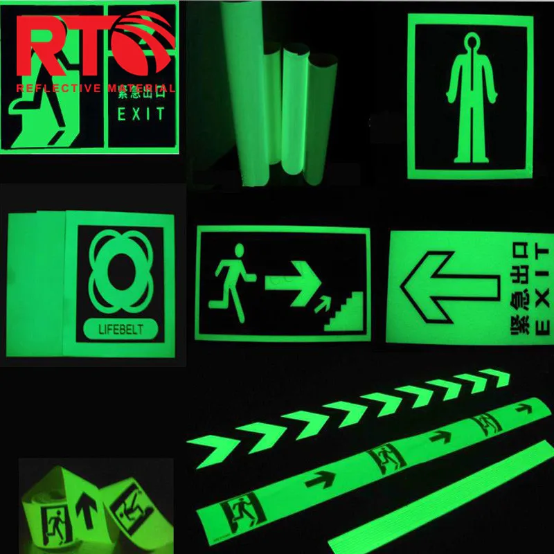 8 10 Hour Photoluminescent Reflective Vinyl Sticker Glow in the Dark Stairs Steps Exit Sign Luminous Roll Tape