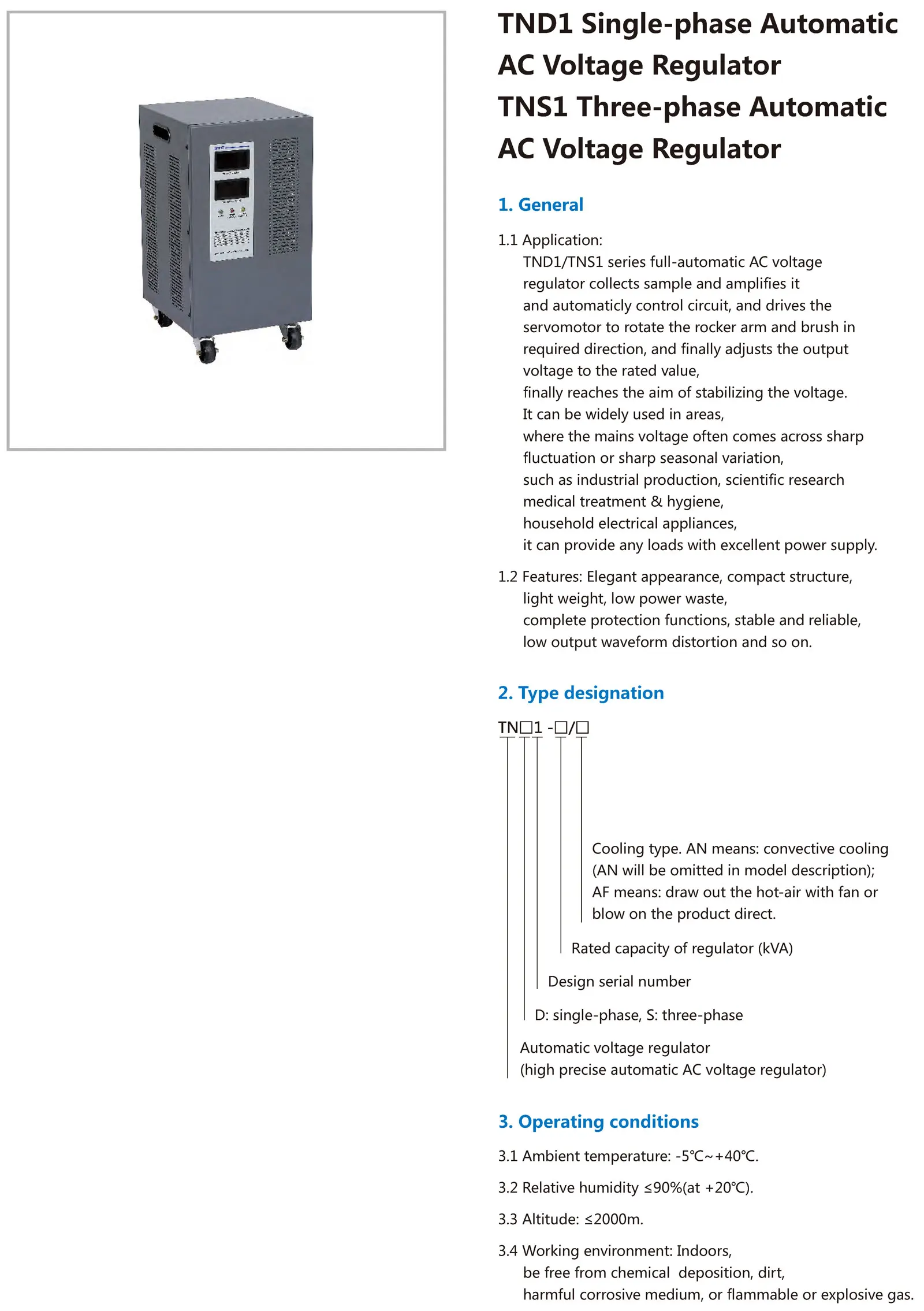 Chint TNS1 Three phase SVC TNS1-6 TNS1-9 TNS1-15 TNS1-30/AF TNS1-45/AF TNS1-60/AF CHNT Automatic Voltage Regulator Stabilizer