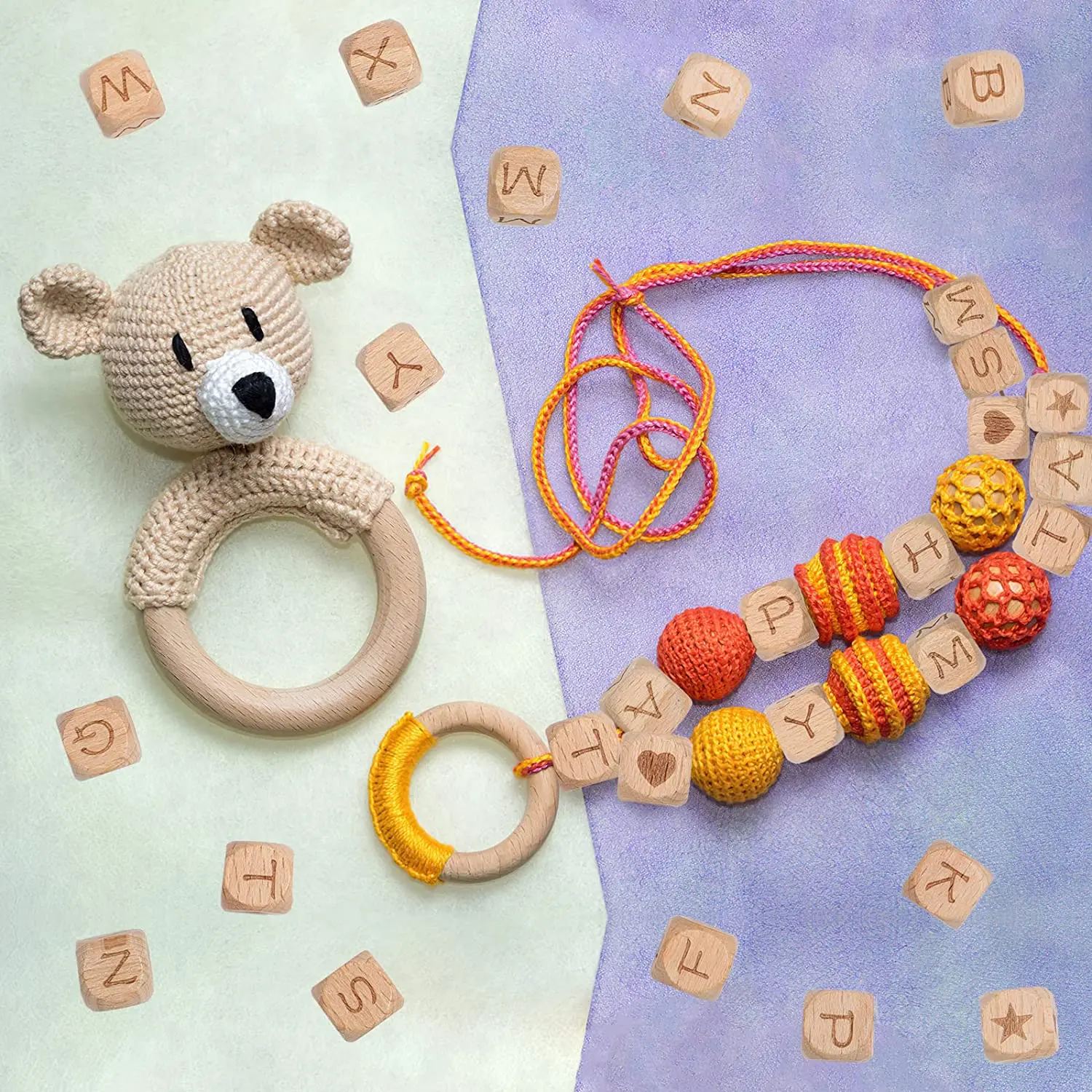Wooden Letter Beads with Jute String A to Z Wooden Letter Cubes for DIY  Bracelets Necklaces Keychains Jewelry