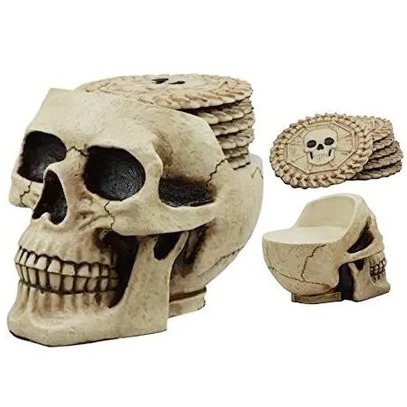 Набор подставок под напитки из смолы в форме черепа на Хэллоуин с держателем, экологически чистые, индивидуальные размер и форма