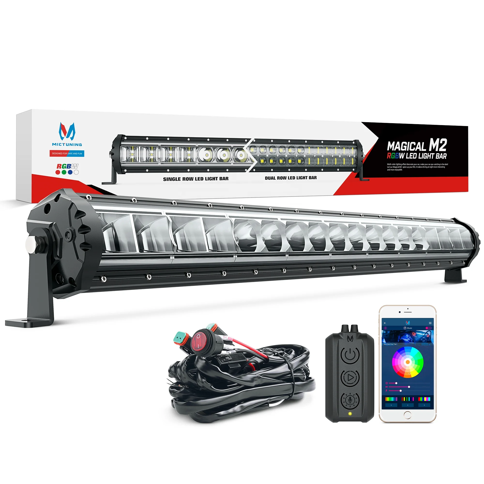 MICTUNING M2 Single Row 32Inch Off Road Driving Light Combo 4x4 Offroad Truck Work RGBW LED Light Bar