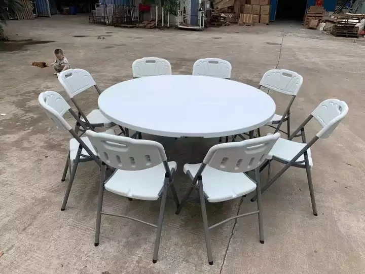 Most Popular 8 Chairs Bulky Round Plastic Folding Table And Chair Sets