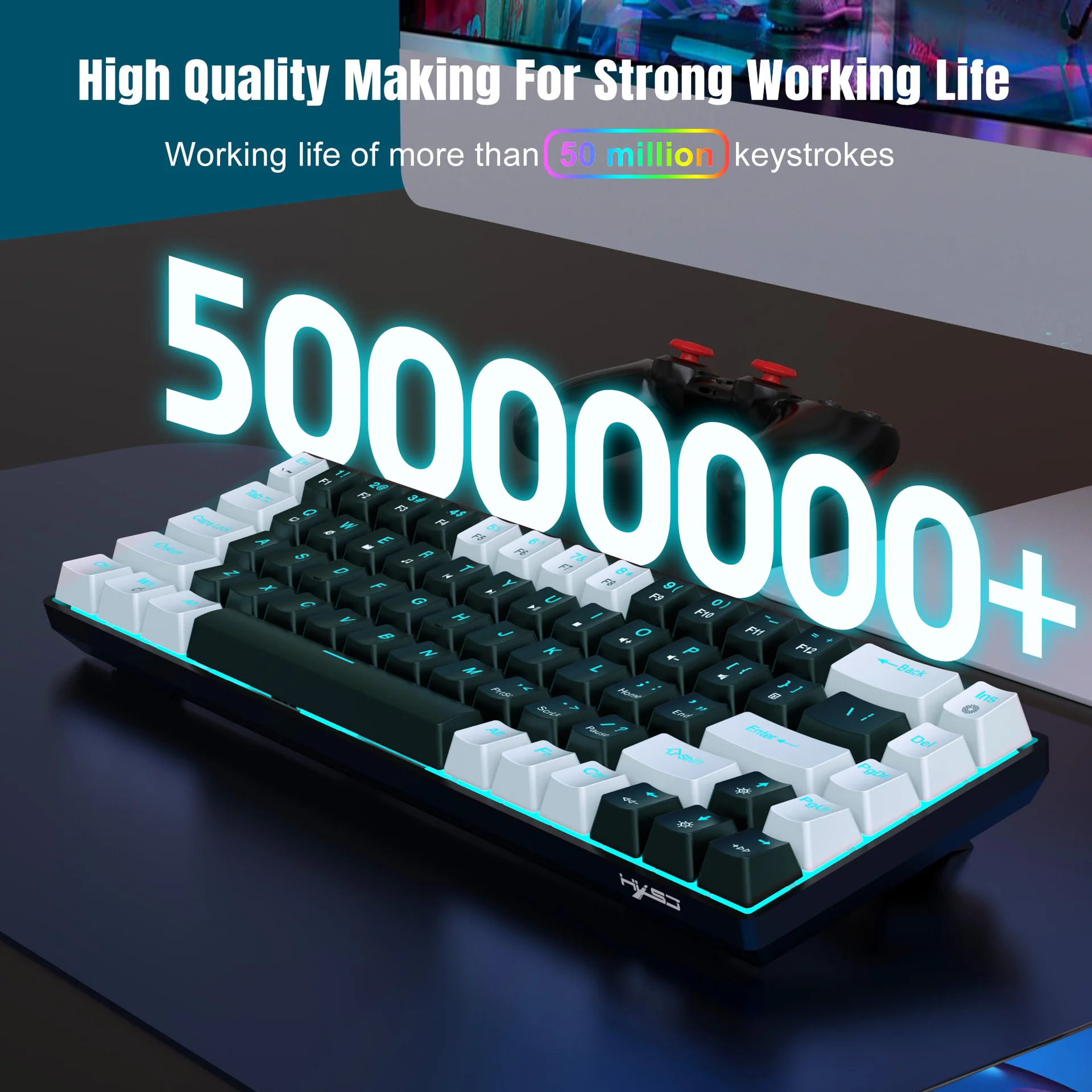 Tastiera da gioco meccanica a 104 tasti Tastiera da gioco cablata per laptop Desktop Ergonomia Coprasti LED retroilluminati RGB Accessori per PC  7