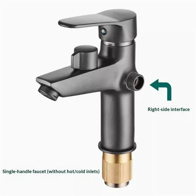 Gun-gray New Style Single Hole Single Handle Brass Ceramic Knob Deck Mounted Basin Faucet Hot Cold Shower Dual-Use Bathing 5