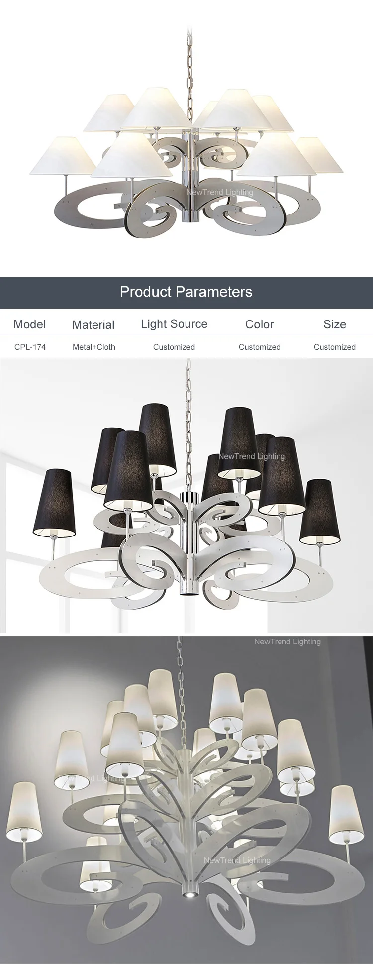 cpl 174 elegant design indoor decoration living room dining room villa fabric metal led modern chandelier light -1