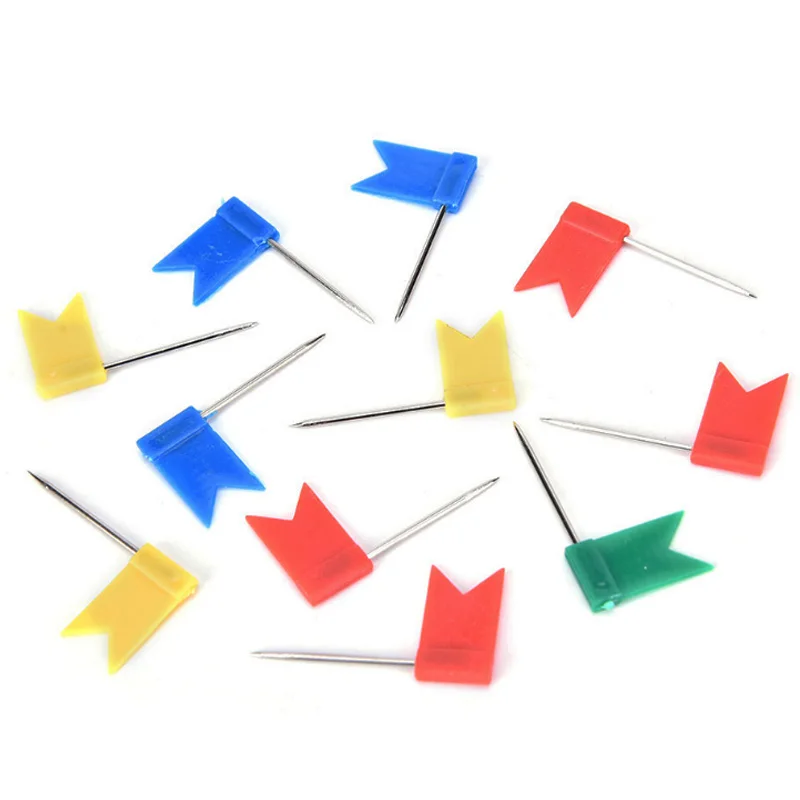 Wholesale Creative Custom Map Flag Push Pins Colorful Plastic Map Pins Flag Thumb Tacks 100PCS Per Bag