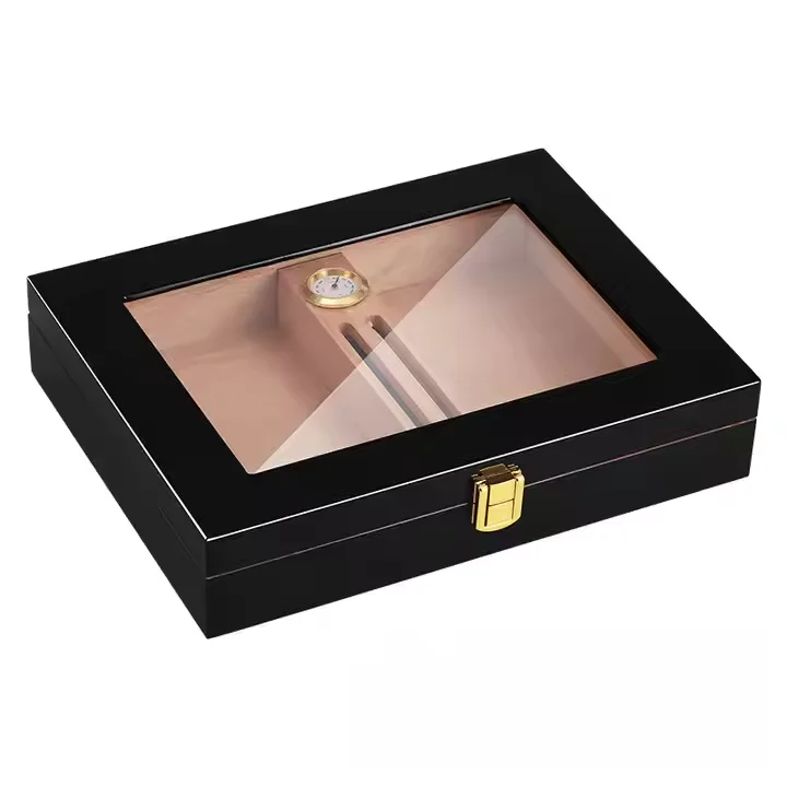 202412 Custom Wooden Cedar Cigar Boxes with Hygrometer Lock Cabinet Wholesale Wooden Luxury Zipper Display Storage Cigar Box
