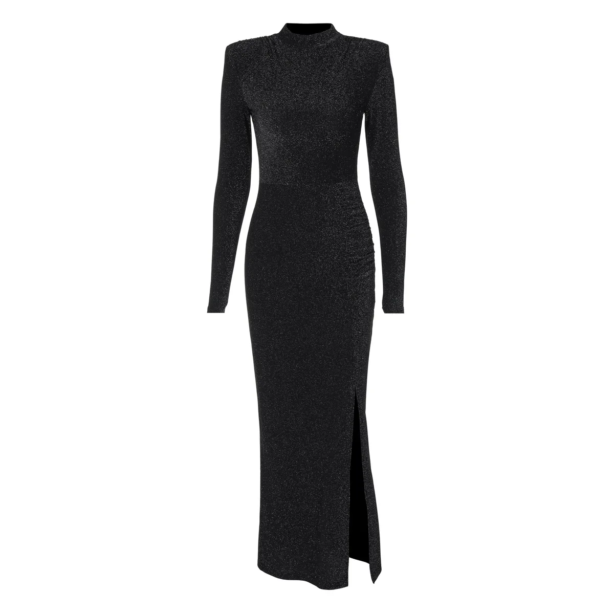 black shiny bodycon dress Sexy V Neck Mesh Long Sleeve Luxury Shiny Diamond Bodycon Mini Dress Elegant High Quality Black / L
