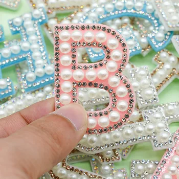 Toppe Con Perle Con Lettera A-Z Strass Ferro Da Cucire Su - Foto 4