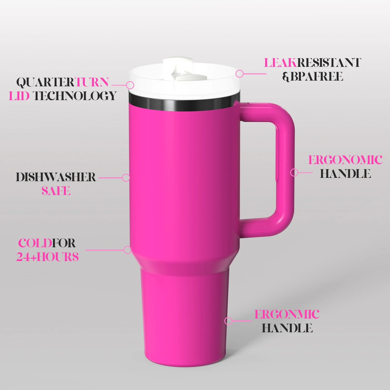 Factory Wholesale 20oz 30oz 40oz Stainless Steel Vacuum Insulated Metal Cup Travel Mug Coffee Tumbler With Handle manufacture