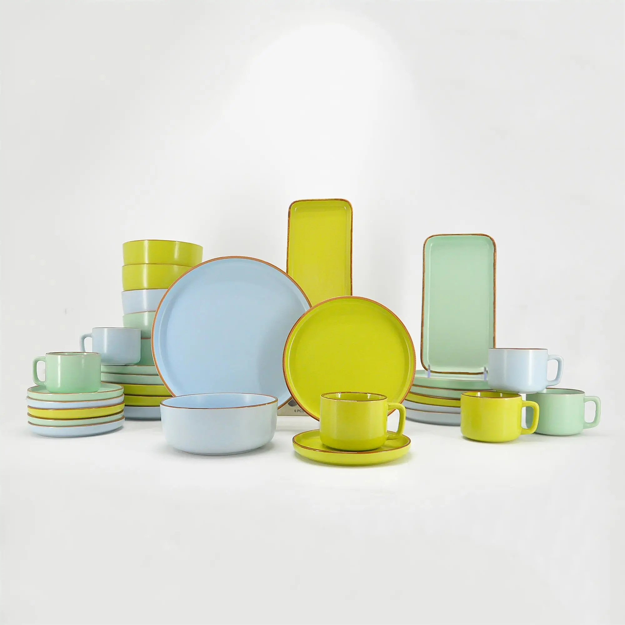 32 Piece Sample Available New Design Color Glzaed 32 Pcs Ceramic Dinnerware Dinner Bowl and Plate Set Tableware Ceramic