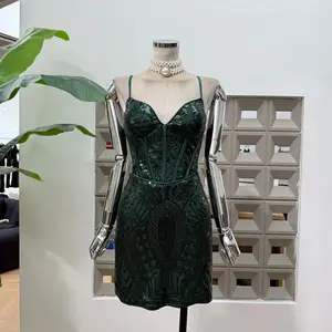Bettergirl Spring 2026 New Sequin Halter Green Women Dress Club Sexy Mini Evening Dress