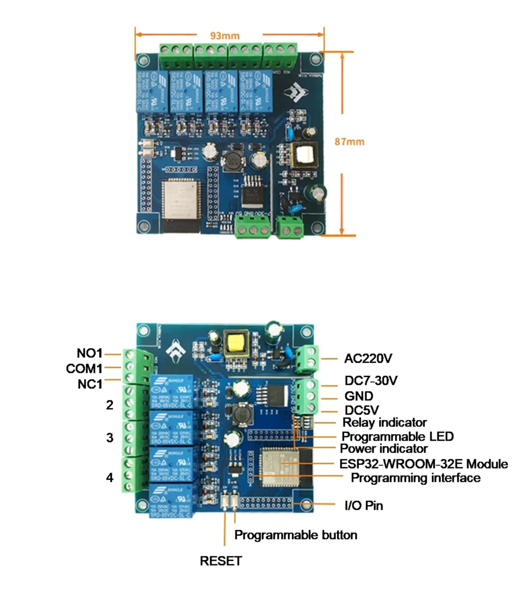 ESP32-WROOM 8 Channel Relay Module - DC5-30V Power Supply