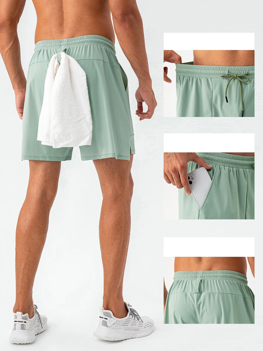 Pantaloncini sportivi da palestra per uomo, personalizzati, ad asciugatura rapida, in nylon, spandex, allenamento per corsa, atletico, tasche ad anello per asciugamano Fiess424_voghion.com