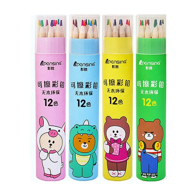 Pack of 12 Stackable Erasable Children's Colouring Crayons Fun cartoon designs. 