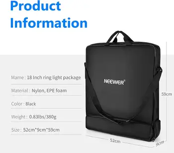 Neewer Photography Carrying Bag, Protective Case for 18" Ring Light and 21" Foldable Tripod Light Stand, 21"21"/5252cm detail image