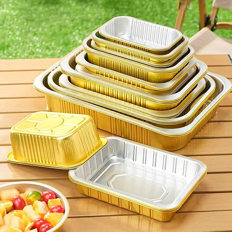 6inch 12oz 345ml C345 Rectangle Customized Food Tray Aluminium Foil Container Production Foil Containers with Lid