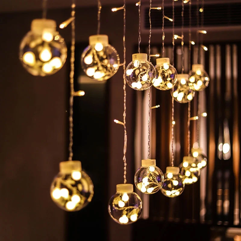 LED Wishing Ball Curtain String Lights IP44 Fairy Garland for Bedroom New Year Christmas Decorations Window Festival Decor