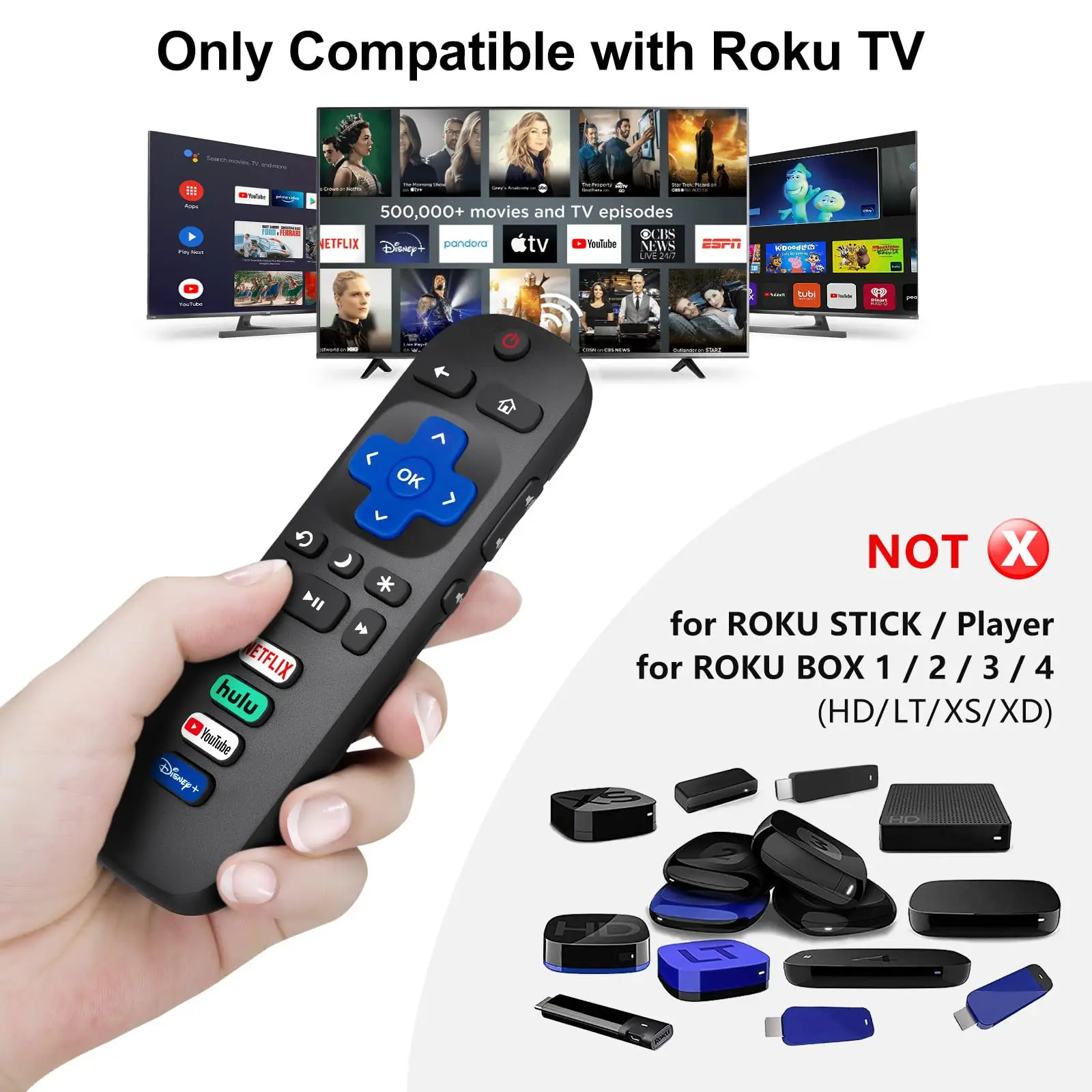 Universal Smart Remote Control for Roku TV Compatible with TCL Hisense Onn Sharp Element Westinghouse PhilipsLED Fixed Code
