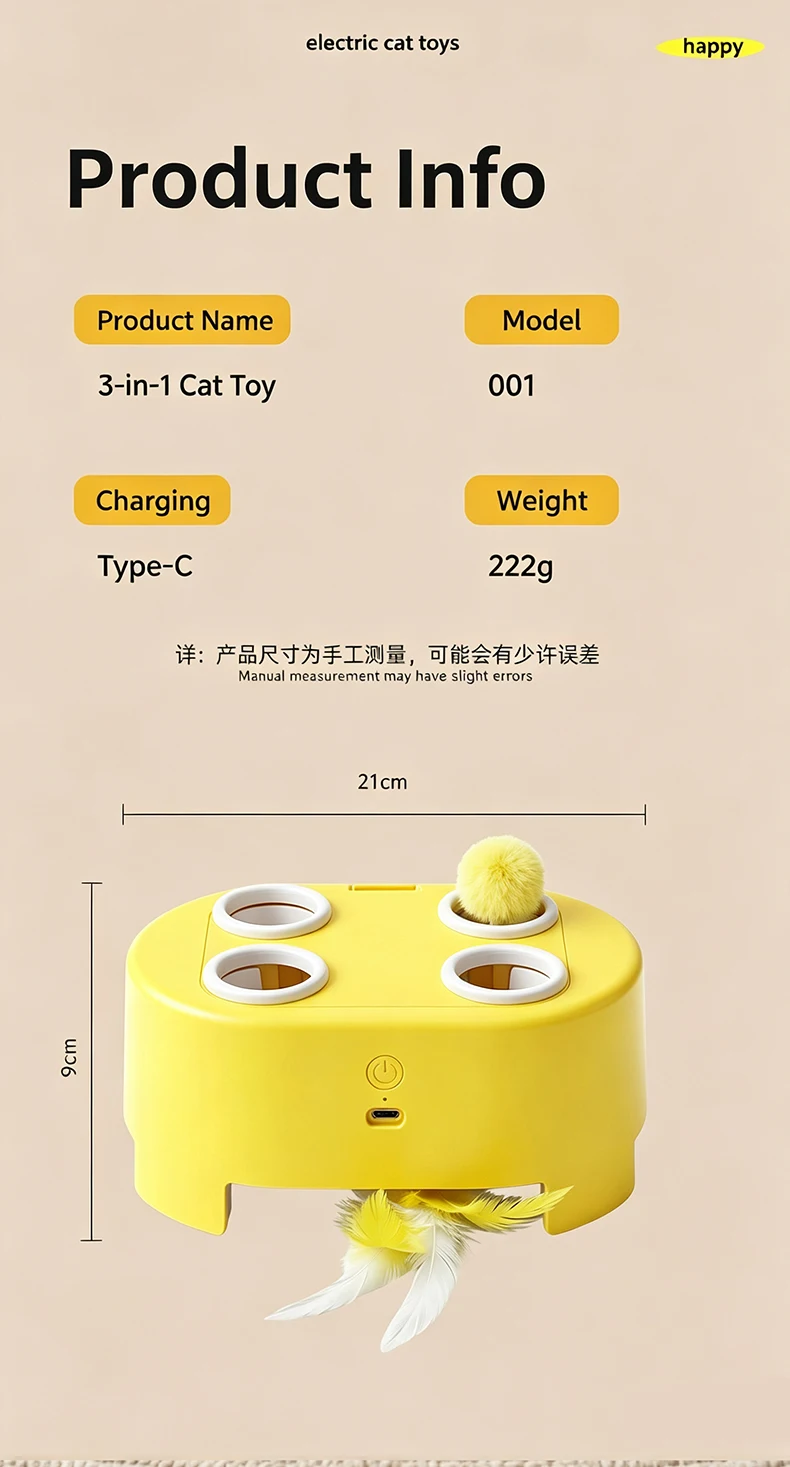 product 3 in 1 electric cat whack a mole toy automatic teaser wand hands free self play boredom relief interactive kitten entertainment-7