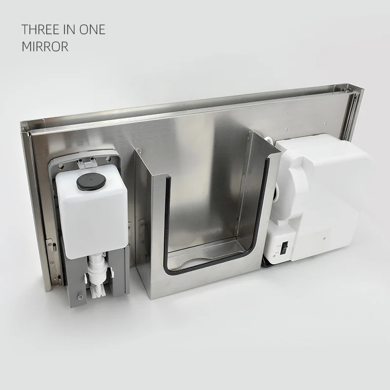 Multifunctional 3-in-1 Mirror Cabinet Embedded Conceal Hidden Tissue Box Soap Dispenser and Auto Hand Dryer