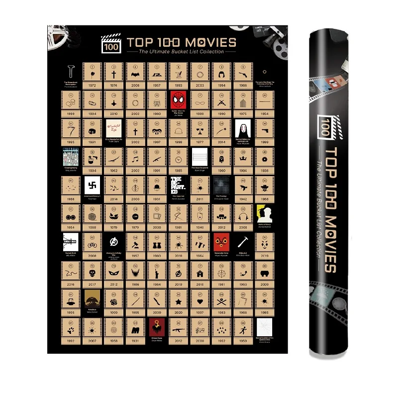 OEM Top 100 Movies Scratch Off Poster Printing Customized Printed,Custom 100 Dates Anime Books Scratch Off Poster Bucket List
