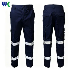 Reflective Polyester Cotton Mental Zipper Large Stock Durable Breathable Work Pants With Reinforcement in Crotch and Knee