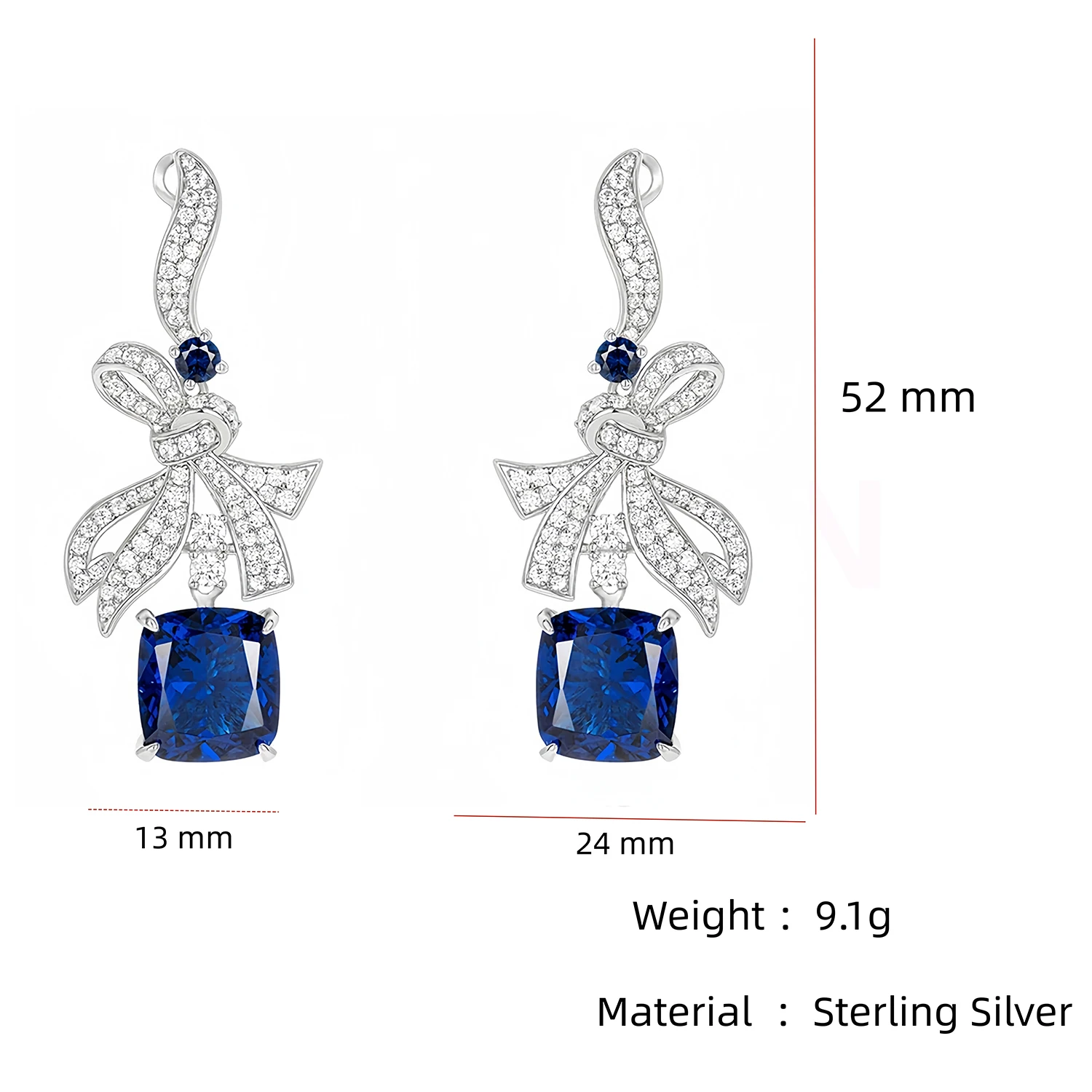 MUSHAN Jewelry Factory GRC Lab Grown Gemstones Sapphire and High Carbon Diamond Charm Drop Earrings 925 Silver Jewelry Earrings