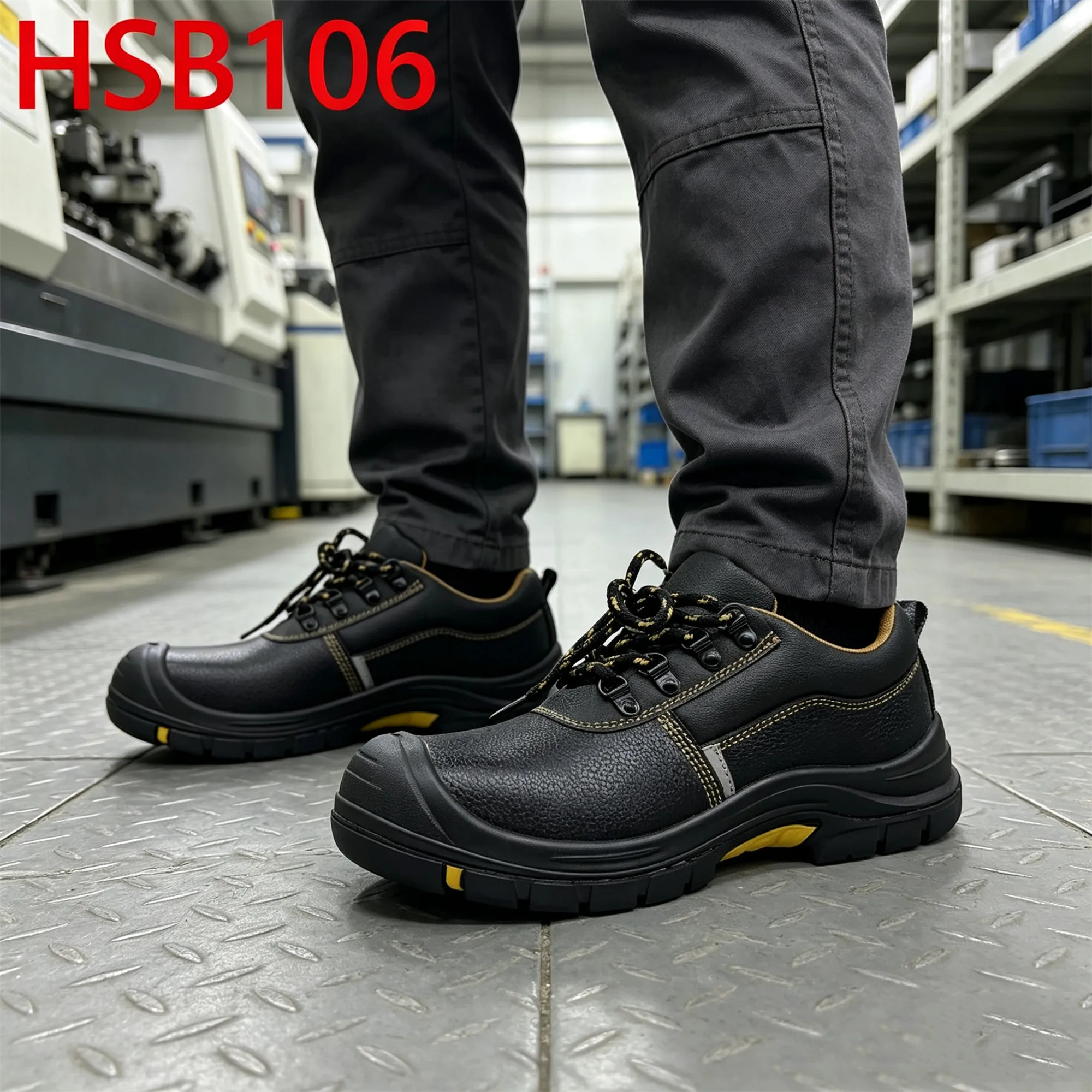 XYM,construction Site Steel Toe Insert Hua Singh Work Shoes Factory Output Anti-nail PU+rubber Sole Leather Safety Boots HSB106