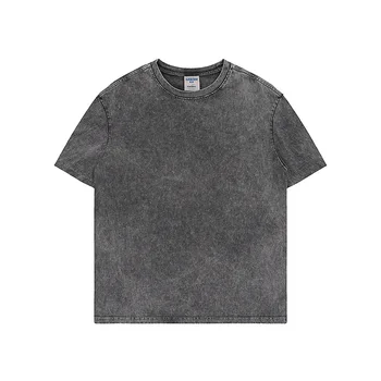 Plain Private Label Heavy Weight  285 Grams 100% Organic Cotton Blank Stone Acid Washed Vintage Drop Shoulder T Shirt