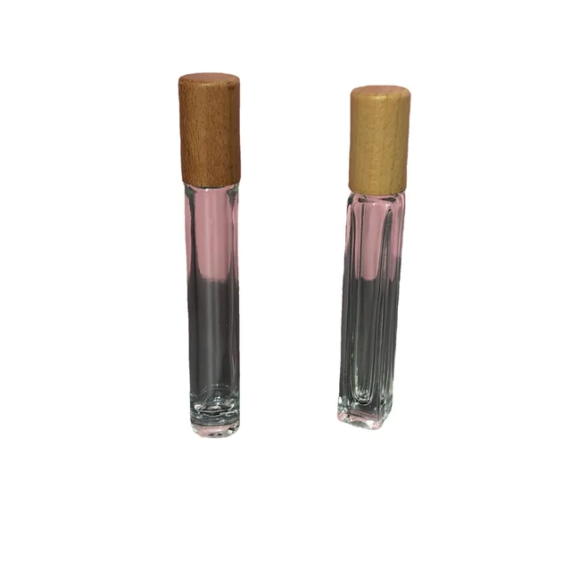 Portable 10ML Glass Perfume Bottle with Wooden Cap New Glass Bottle for Essential Oil Massage and Smear Sample