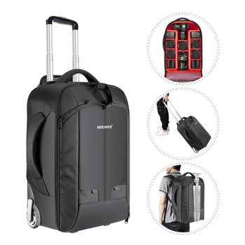 NEEWER Convertible Wheeled Camera Backpack Luggage Trolley Case (Black-Red/Black-Green)