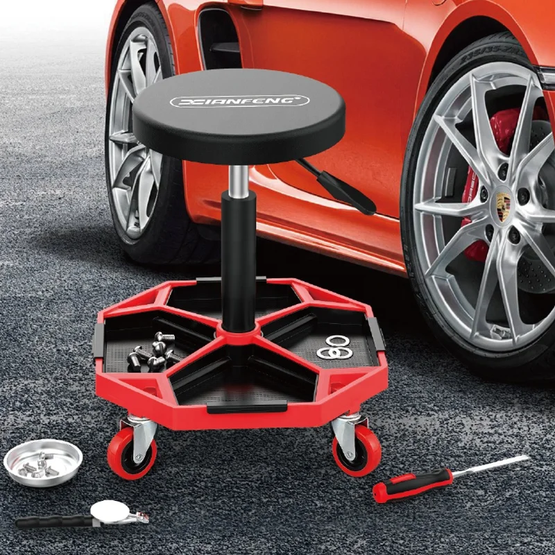 Auto Detail Tool Creeper Seat  Stool Adjustable Rolling Utility Vehicle Detail Seat with Storage Tray Tool Organizer