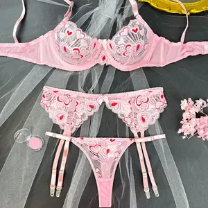 BOON Cross-Border Supply: High-Quality Sexy Lingerie - Sheer Lace Heart-Shaped Embroidered Pure Desire Bra Set Customization