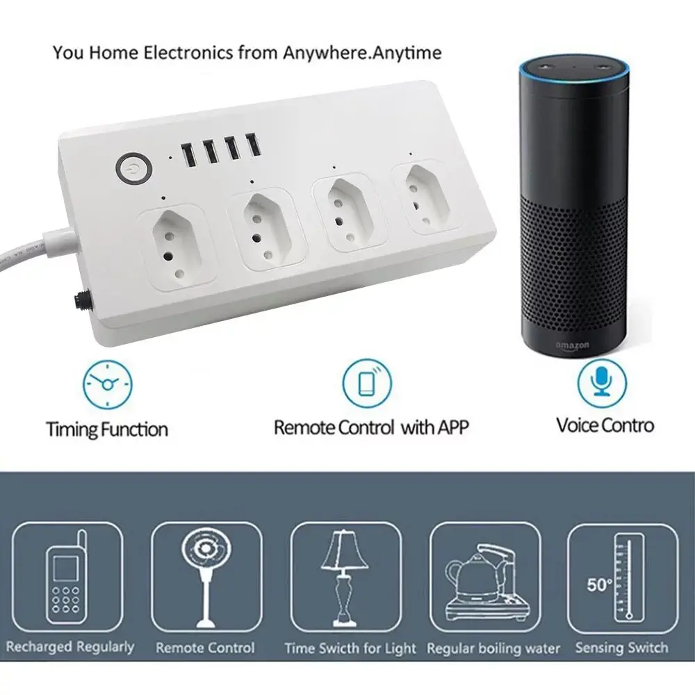 WiFi Smart Power Strip Brazil Outlets ZigBee Plug Type-N Plug with