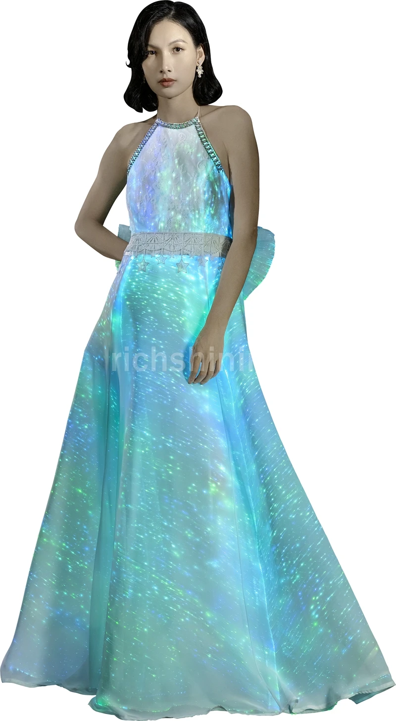fiber optic princess dress LED Fiber Optic Luminous Fabric Princess Dress for Parties