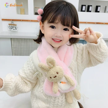 Winter new children scarf thick warm plush scarf embroidered teddy bear cartoon baby scarf for boy and girl