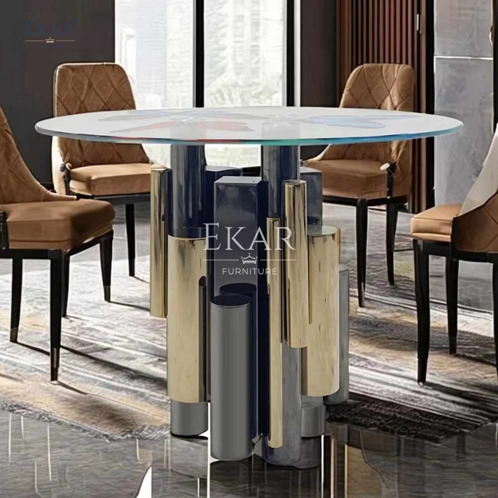 product solid wood artisan butterfly glass round dining table modern elegant set for home or office stylish for hotel or entry use-60