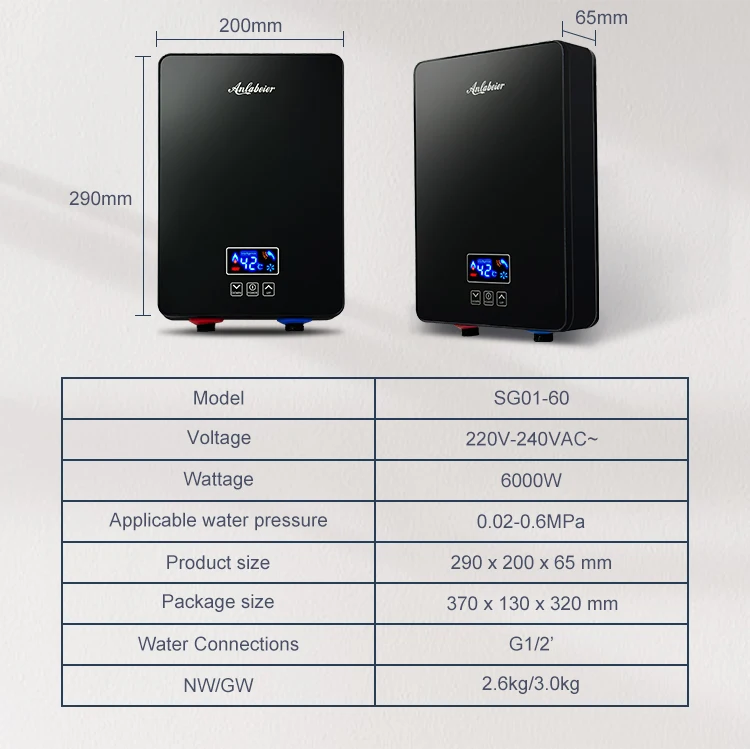 Europe Hot Sale Energy Saving Instant Tankless 4kw Geyser Heating 