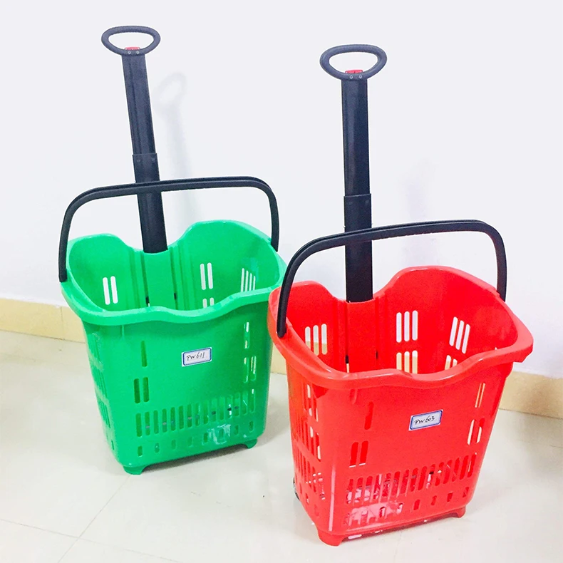 50L Wholesale Market Basket 50L Large Size Customized Colors Plastic Shopping Basket Trolley with 2 Wheels