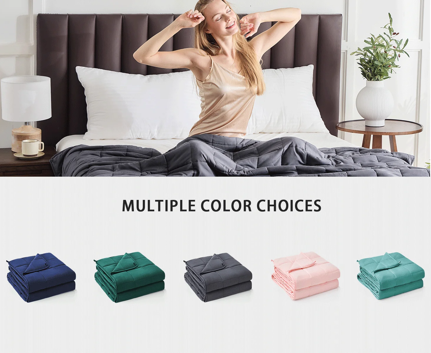 High Quality Custom Heavy Quilted Organic Cotton Polyester Weighted Blankets for Adults with Premium Glass Beads factory