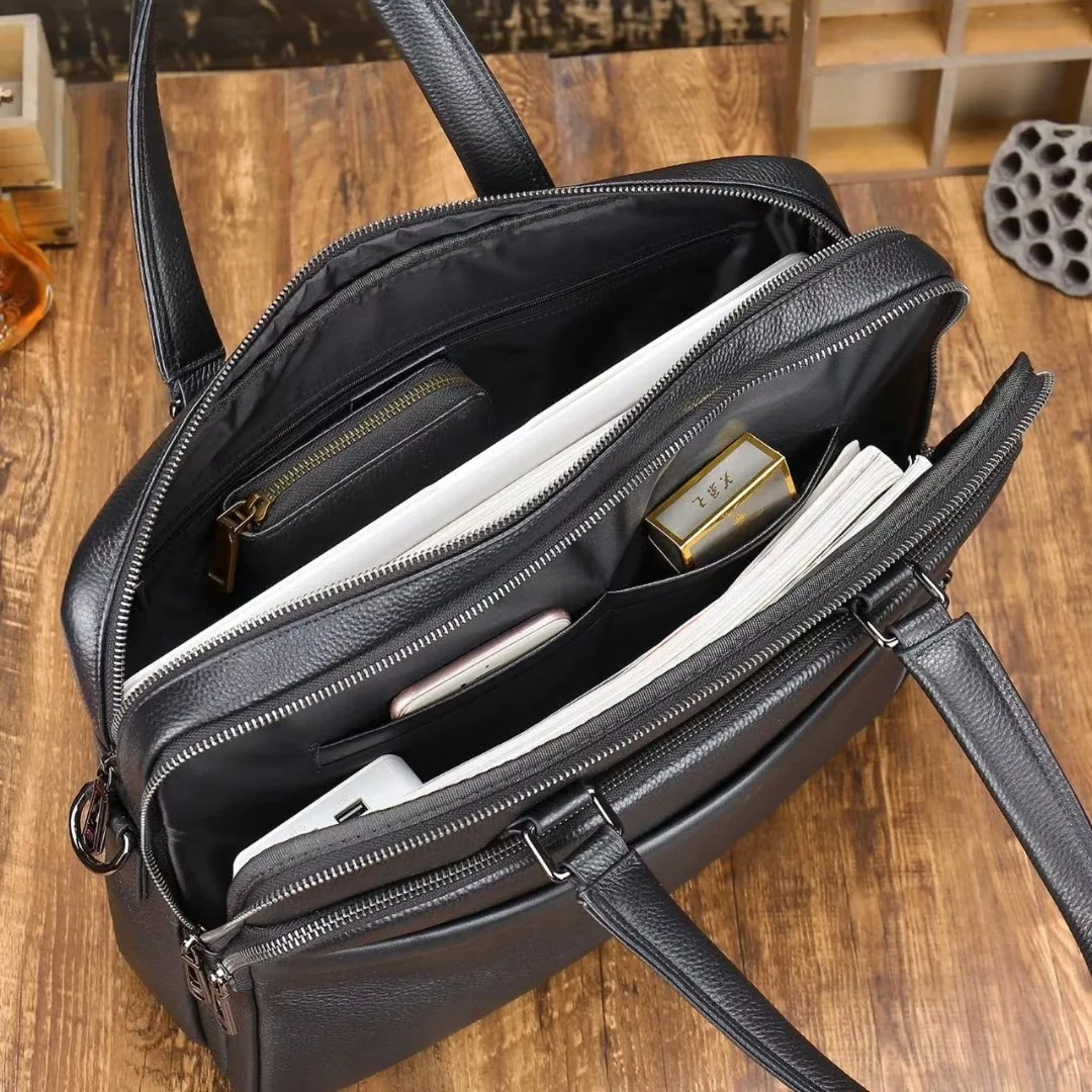 OEM ODM Wholesale Real Leather Lawyer Bag Brief Case Pebble Genuine Leather Computer Laptop Briefcases for Business Office Man