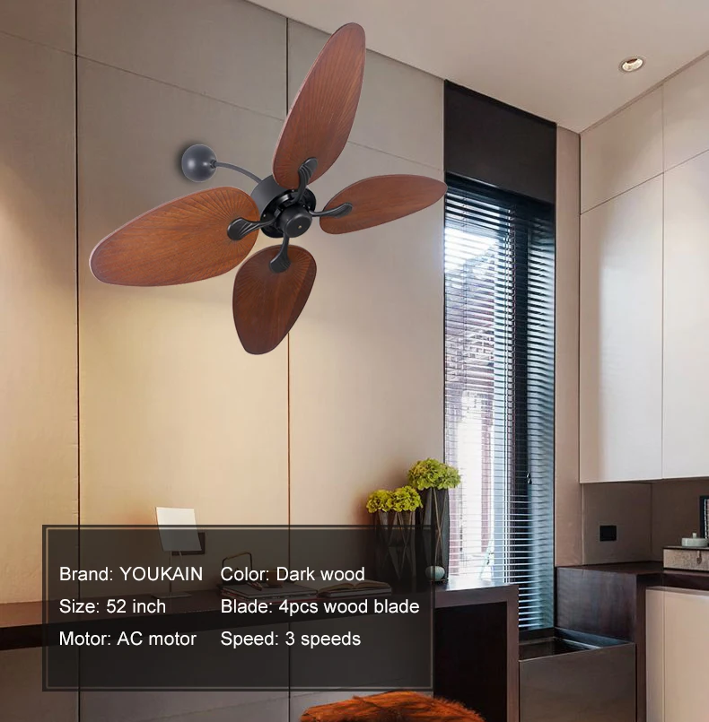 52-Inch Modern Solid Wood Rattan Wall Mount Ceiling Fan Customized AC/DC Motor with Remote Control for Home or Hotel Use