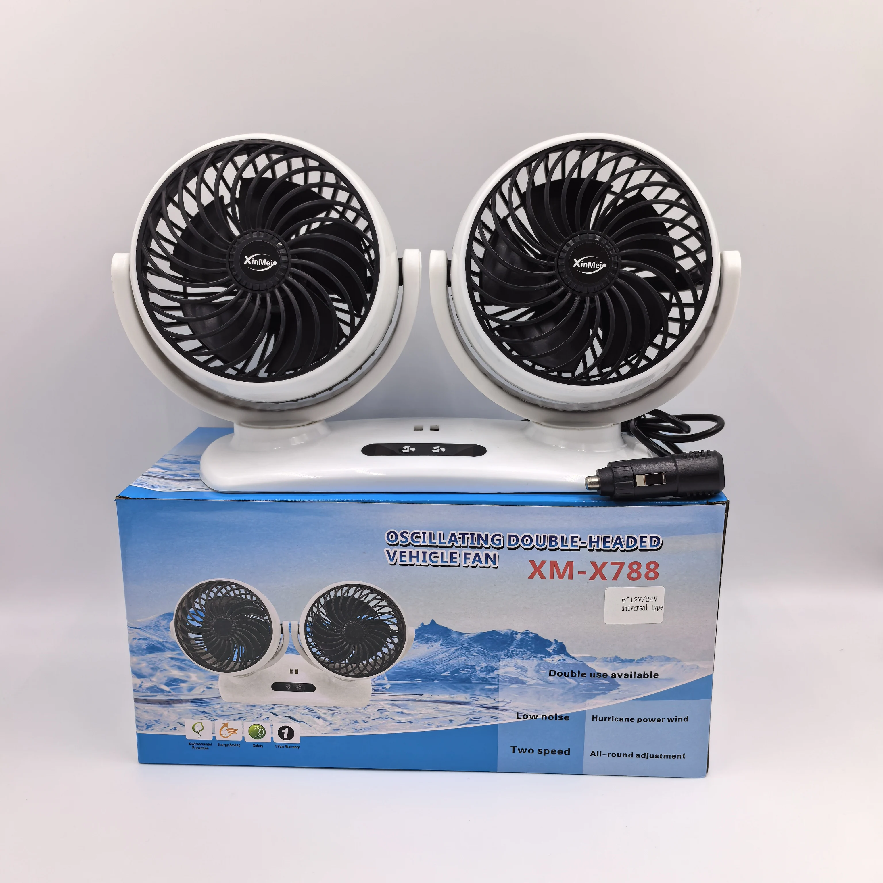 Регулируемый штормовой вентилятор Автомобильный Электрический с низким уровнем шума и 2 головками автомобильный вращением на 360 градусов