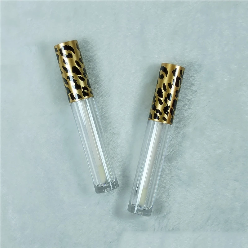Luxury 3ml Golden Leopard Round Clear Bottle Color Clear Bottle Doe Foot Lip Gloss Tubes