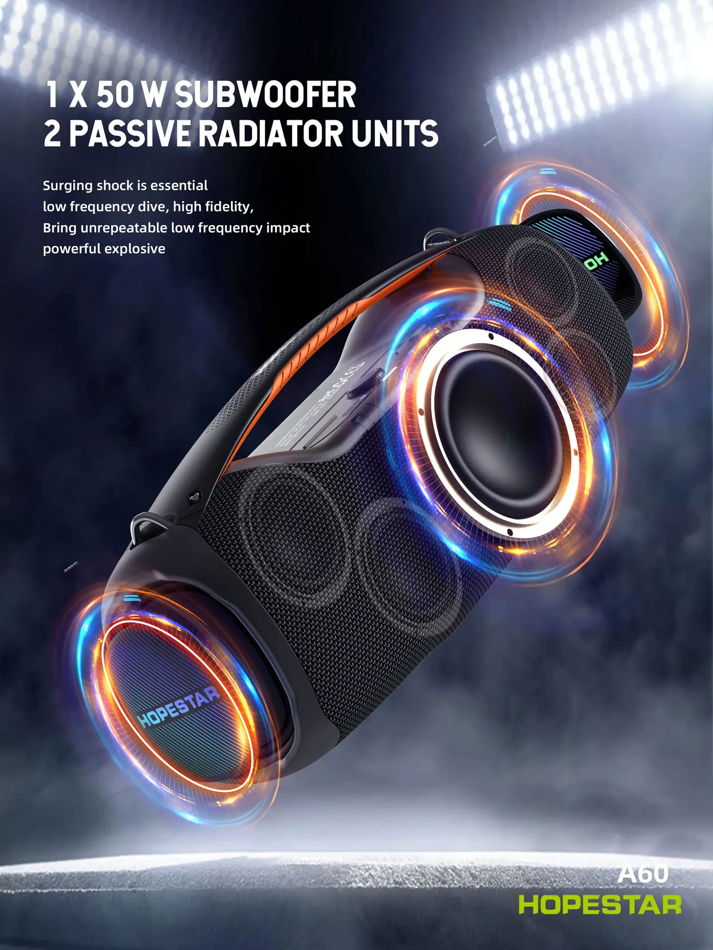 Hopestar Speaker 100W Outdoor Portable Audio Player A60 High Quality RGB Wireless RGB Wireless Subwoofer for Home Parties