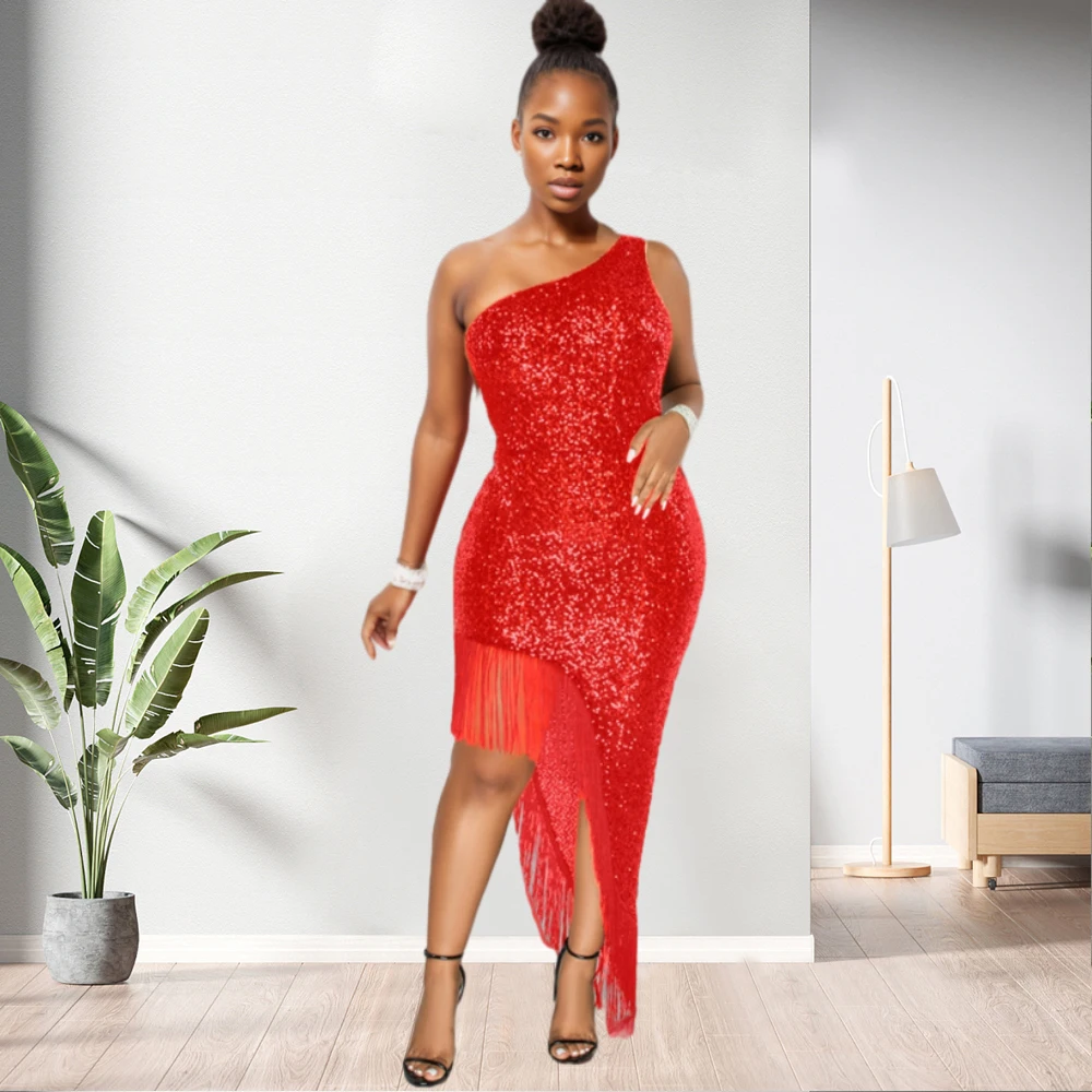sexy tassel cocktail dress Womens Sequin Tassel Mini Dress V Neck Spaghetti Strap Cocktail Party Club  Sexy