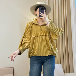 2026 New Miyake Pleated Zipper Sweater Women's High-end Design Sense Coat Blouse Large Size Loose Autumn Long Wear