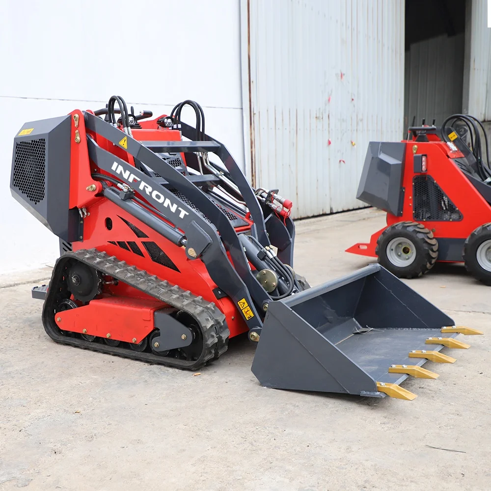 INFRONT Mini Skid Steer Loader Front Loader Track Mini Loader Snow Blower Hammer Blade