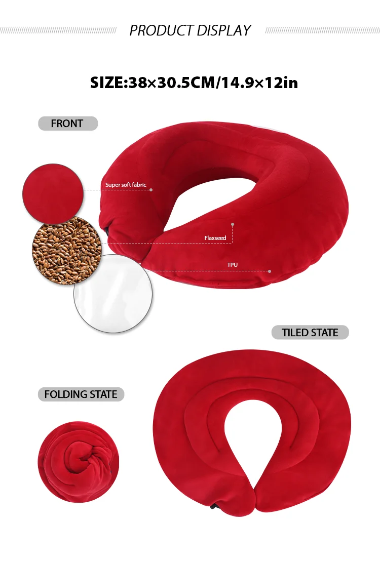 Inflatable Microwave Moist Heat U Shape Travel Neck Pillow Warm Hot